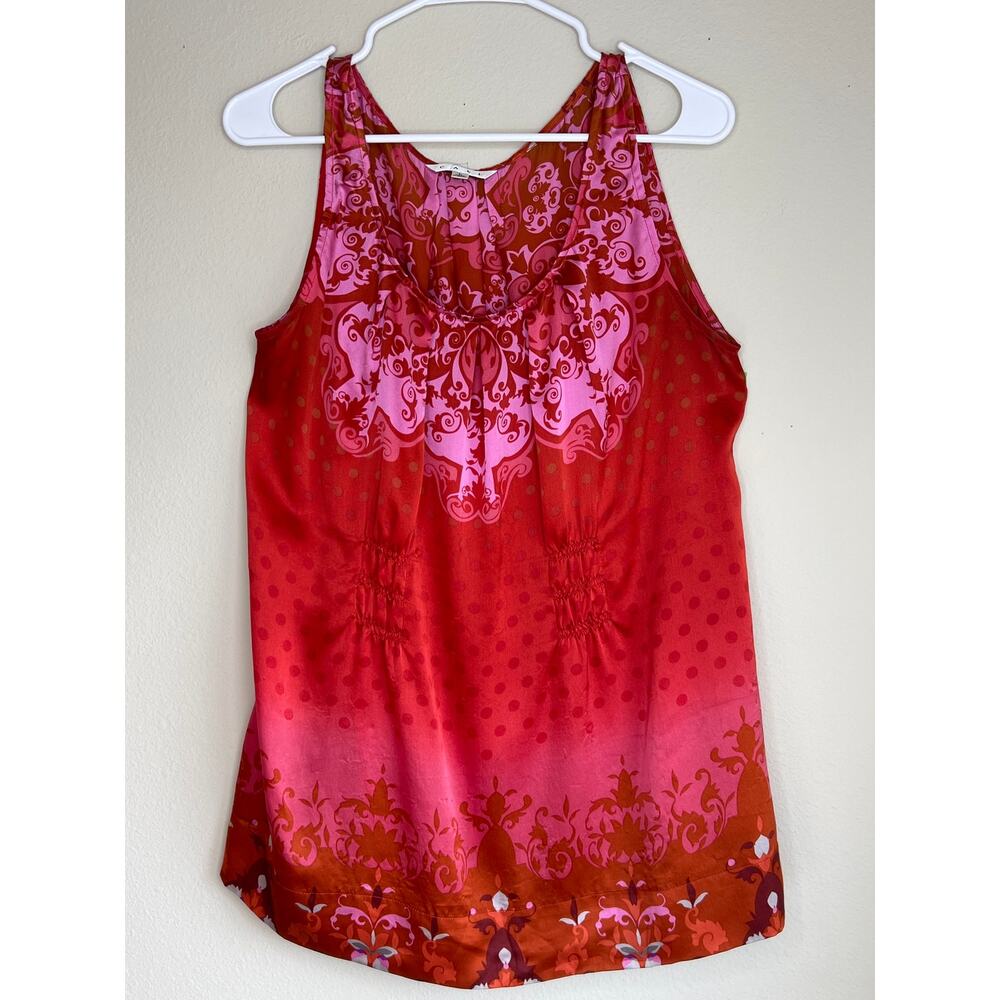 Cabi Red Pink Silk Ombre Damask Dot Sleeveless Tank Top Cami Blouse Size Large